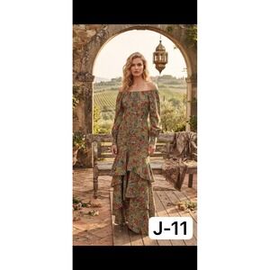 STYLENANDA Olive Green Floral Tiered Ruffle Off-Shoulder Maxi Dress  Free Size